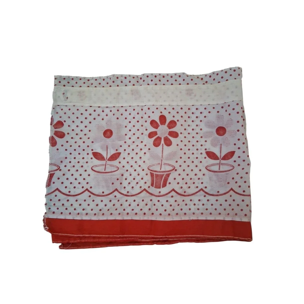Vtg Cafe Curtains & Kitchen Valance Set Red White Polka Dot Flower Decor READ